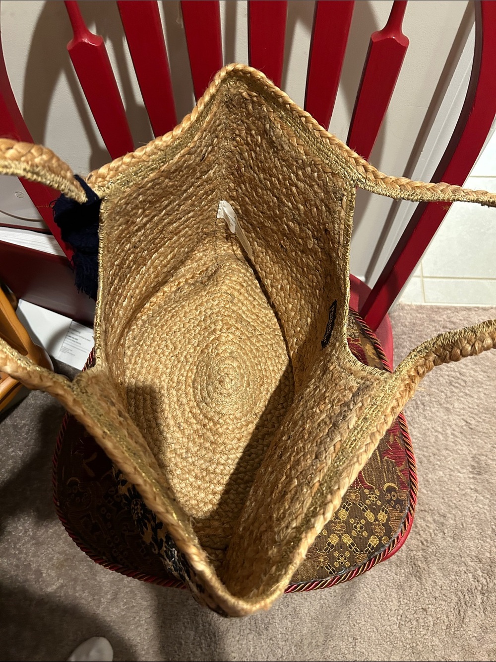 Olivia Miller Natural Straw Tote with Navy Floral Print and Tassel - Picture 6 of 7